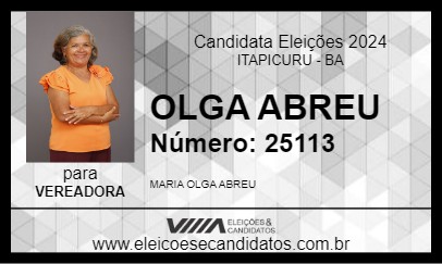 Candidato OLGA ABREU 2024 - ITAPICURU - Eleições