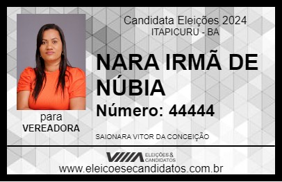 Candidato NARA IRMÃ DE NÚBIA 2024 - ITAPICURU - Eleições