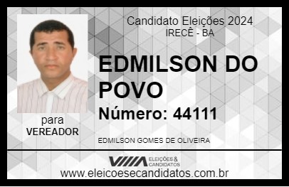 Candidato EDMILSON DO POVO 2024 - IRECÊ - Eleições