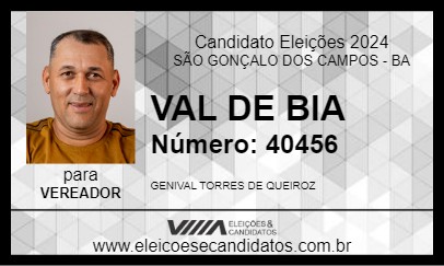 Candidato VAL DE BIA 2024 - SÃO GONÇALO DOS CAMPOS - Eleições