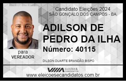 Candidato ADILSON DE  PEDRO DA ILHA 2024 - SÃO GONÇALO DOS CAMPOS - Eleições