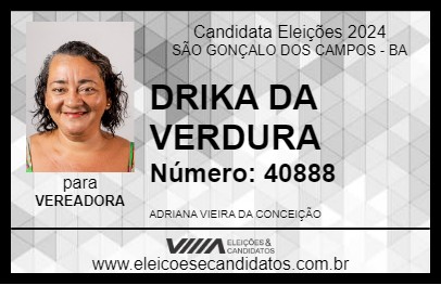 Candidato DRIKA DA VERDURA 2024 - SÃO GONÇALO DOS CAMPOS - Eleições