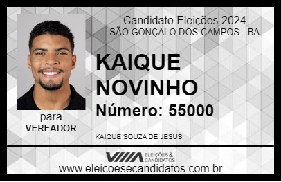 Candidato KAIQUE NOVINHO 2024 - SÃO GONÇALO DOS CAMPOS - Eleições