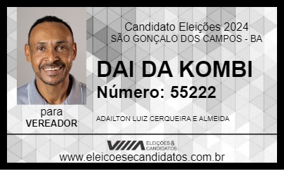 Candidato DAI DA KOMBI 2024 - SÃO GONÇALO DOS CAMPOS - Eleições