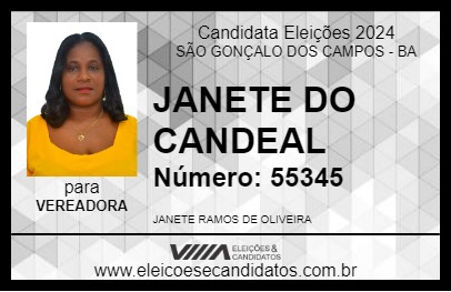 Candidato JANETE DO CANDEAL 2024 - SÃO GONÇALO DOS CAMPOS - Eleições