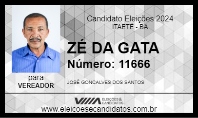 Candidato ZÉ DA GATA 2024 - ITAETÉ - Eleições