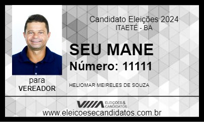 Candidato SEU MANÉ 2024 - ITAETÉ - Eleições