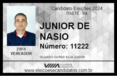 Candidato JUNIOR DE NASIO 2024 - ITAETÉ - Eleições