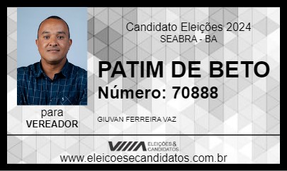 Candidato PATIM DE BETO 2024 - SEABRA - Eleições