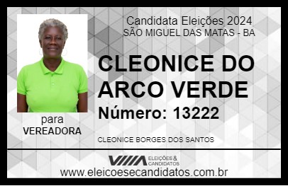 Candidato CLEONICE DO ARCO VERDE 2024 - SÃO MIGUEL DAS MATAS - Eleições