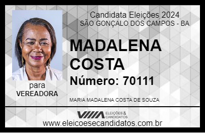 Candidato MADALENA COSTA 2024 - SÃO GONÇALO DOS CAMPOS - Eleições