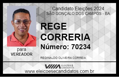 Candidato REGE CORRERIA 2024 - SÃO GONÇALO DOS CAMPOS - Eleições