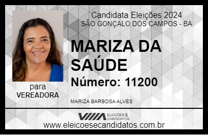 Candidato MARIZA DA SAÚDE 2024 - SÃO GONÇALO DOS CAMPOS - Eleições