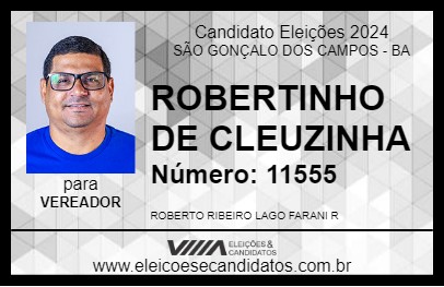 Candidato ROBERTINHO DE CLEUZINHA 2024 - SÃO GONÇALO DOS CAMPOS - Eleições