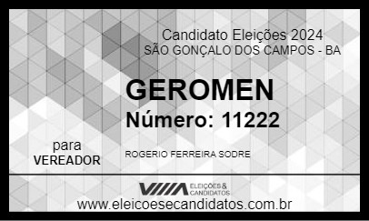 Candidato GEROMEN 2024 - SÃO GONÇALO DOS CAMPOS - Eleições