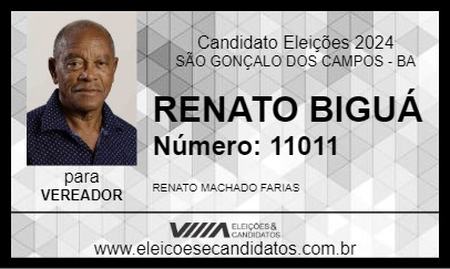 Candidato RENATO BIGUÁ 2024 - SÃO GONÇALO DOS CAMPOS - Eleições