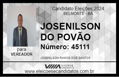 Candidato JOSENILSON DO POVÃO 2024 - BELMONTE - Eleições