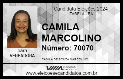 Candidato CAMILA MARCOLINO 2024 - ITABELA - Eleições