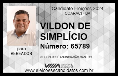 Candidato VILDON DE SIMPLÍCIO 2024 - COARACI - Eleições