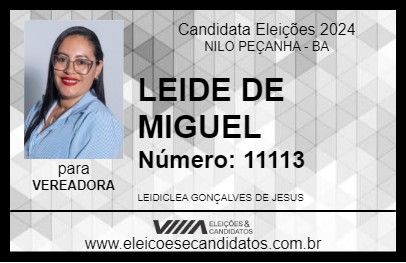 Candidato LEIDE DE MIGUEL 2024 - NILO PEÇANHA - Eleições