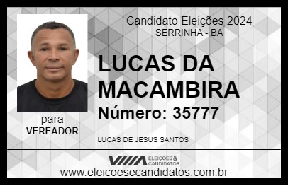 Candidato LUCAS DA MACAMBIRA 2024 - SERRINHA - Eleições