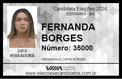 Candidato FERNANDA BORGES 2024 - SERRINHA - Eleições