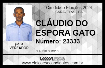 Candidato CLÁUDIO DO ESPORA GATO 2024 - CARAVELAS - Eleições