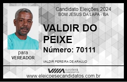 Candidato VALDIR DO PEIXE 2024 - BOM JESUS DA LAPA - Eleições