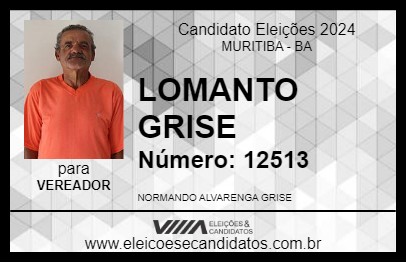 Candidato LOMANTO GRISE 2024 - MURITIBA - Eleições