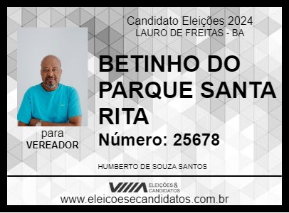 Candidato BETINHO DO PARQUE SANTA RITA 2024 - LAURO DE FREITAS - Eleições