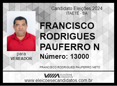 Candidato NETO DO RUMO 2024 - ITAETÉ - Eleições