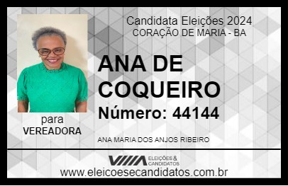 Candidato ANA DE COQUEIRO 2024 - CORAÇÃO DE MARIA - Eleições