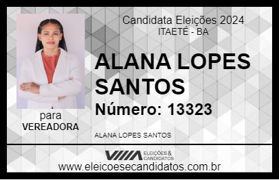 Candidato ALANA LOPES 2024 - ITAETÉ - Eleições