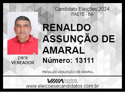 Candidato RENALDO DO REQUEIJÃO 2024 - ITAETÉ - Eleições