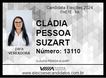 Candidato CLÁUDIA SUZART 2024 - ITAETÉ - Eleições