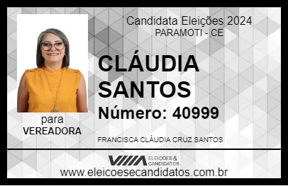 Candidato CLÁUDIA SANTOS 2024 - PARAMOTI - Eleições