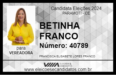 Candidato BETINHA FRANCO 2024 - PARAMOTI - Eleições