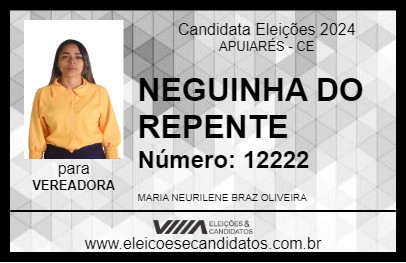 Candidato NEGUINHA DO REPENTE 2024 - APUIARÉS - Eleições