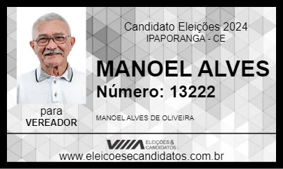 Candidato MANOEL ALVES 2024 - IPAPORANGA - Eleições