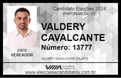 Candidato VALDERY CAVALCANTE 2024 - IPAPORANGA - Eleições