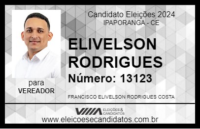 Candidato ELIVELSON RODRIGUES 2024 - IPAPORANGA - Eleições