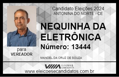 Candidato NEQUINHA DA ELETRÔNICA 2024 - ANTONINA DO NORTE - Eleições