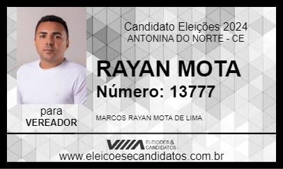 Candidato RAYAN MOTA 2024 - ANTONINA DO NORTE - Eleições