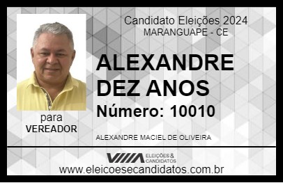 Candidato ALEXANDRE DEZ ANOS 2024 - MARANGUAPE - Eleições