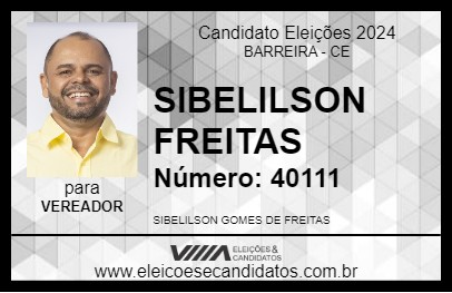 Candidato SIBELILSON FREITAS 2024 - BARREIRA - Eleições