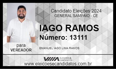 Candidato IAGO RAMOS 2024 - GENERAL SAMPAIO - Eleições