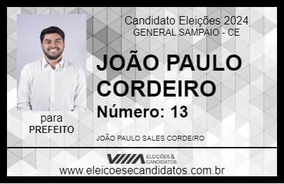 Candidato JOÃO PAULO CORDEIRO 2024 - GENERAL SAMPAIO - Eleições