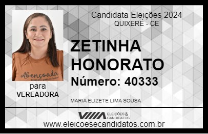 Candidato ZETINHA HONORATO 2024 - QUIXERÉ - Eleições