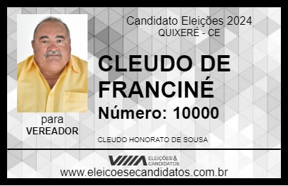 Candidato CLEUDO DE FRANCINÉ 2024 - QUIXERÉ - Eleições