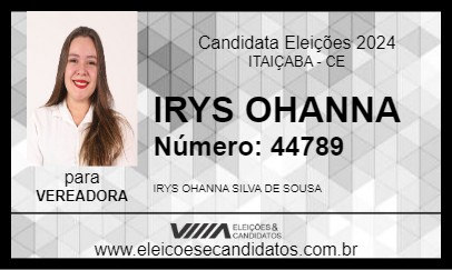 Candidato IRYS OHANNA 2024 - ITAIÇABA - Eleições